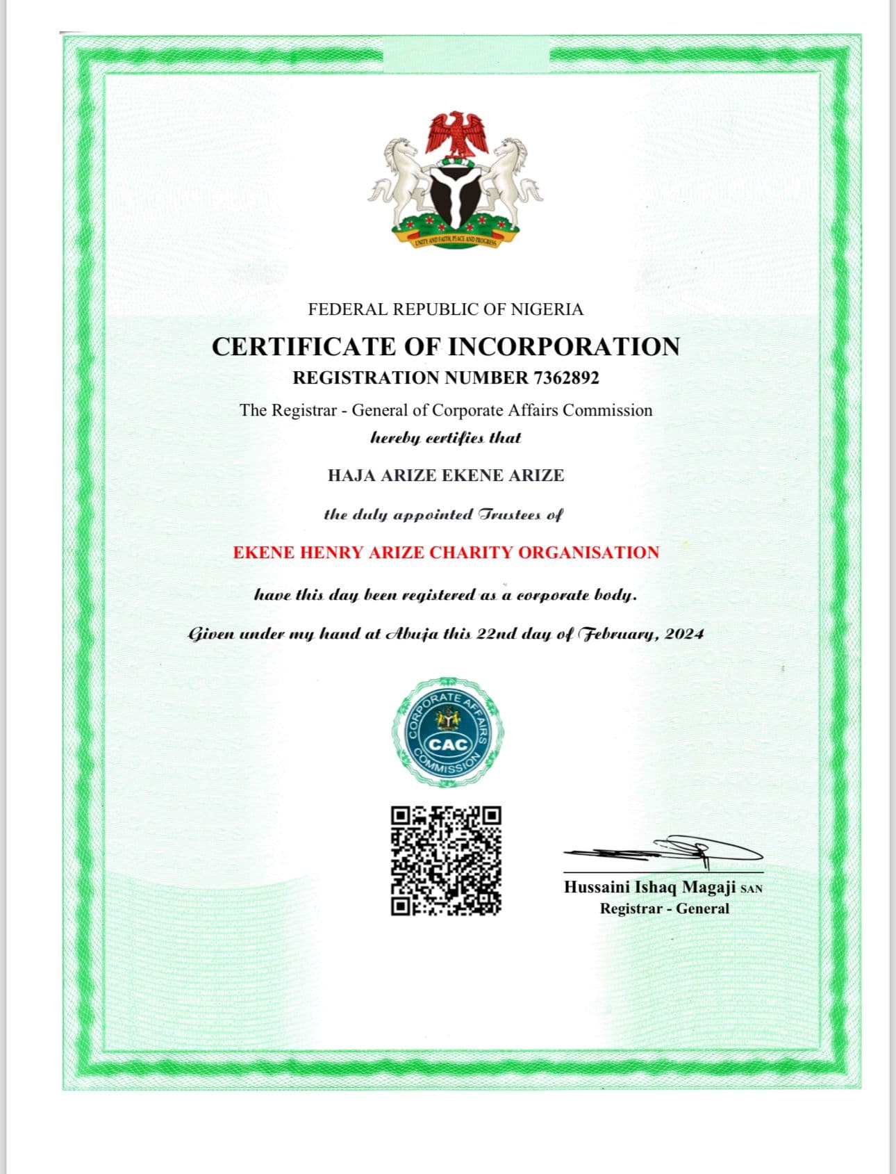 CAC Certificate of Incorporation